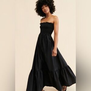 Kasia Black Smocked Cosmos Maxi Dress. Size S
